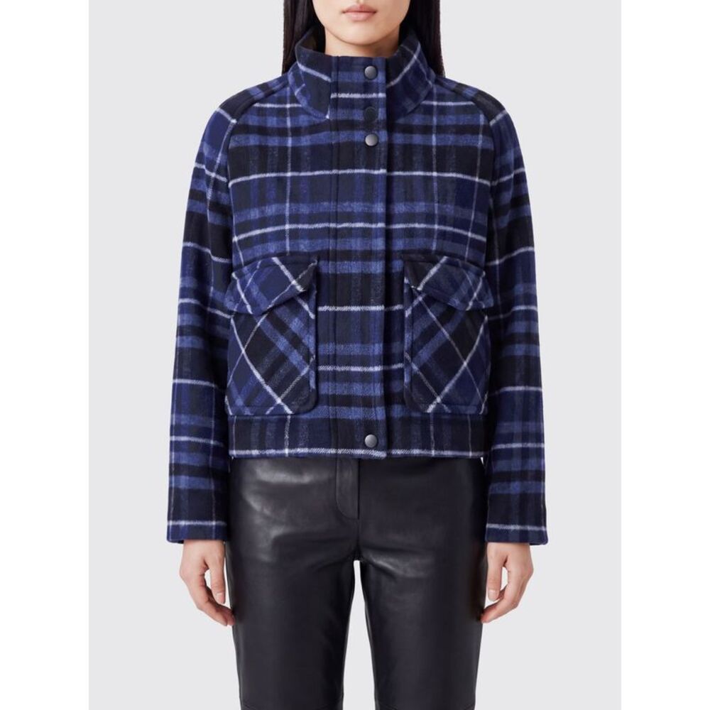 Pinko Women Pinko Single-Breasted Tartan Wool Bomber Jacket With Funnel Neck